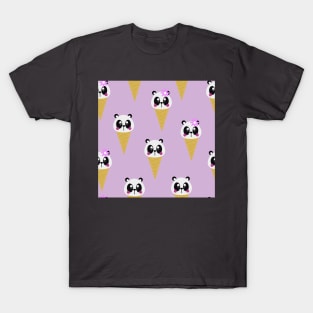 Cute Ice Cream Panda Kids Pattern Seamless T-Shirt